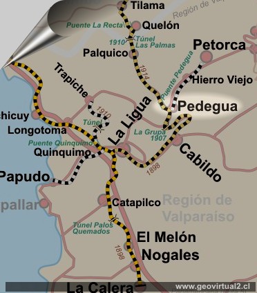 Mapa ferrocarril Pedegua, Chile