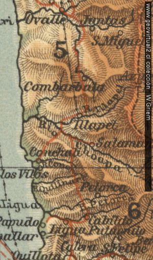 Carta de Stange, trayecto del ferrocarril longitudinal entre Calera y Ovalle