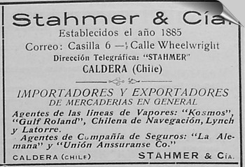 Stahmer in Caldera, anuncio 1910