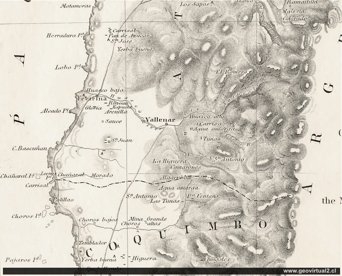 Carta del sur de la Region de Atacama, Gay y Gilliss 1855