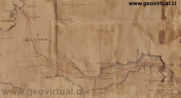 Plano de los Ferrocarriles de Copiapo en 1882 por Sayago