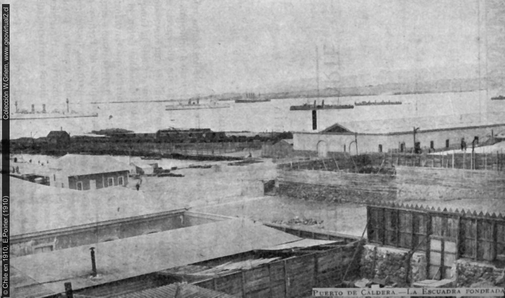 Puerto de Caldera con estación de trenes: Poirier, 1910
