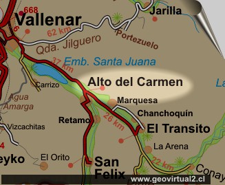 Carta del sector Alto del Carmen, Región de Atacama / Chile