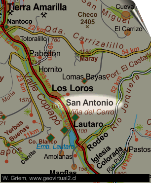 mapa de la ubicación de San Antonio en la Región de Atacama, Chile