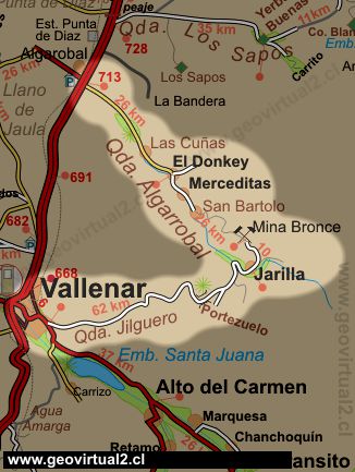 Carta ruta Merceditas - Jarilla - Vallenar en Atacama