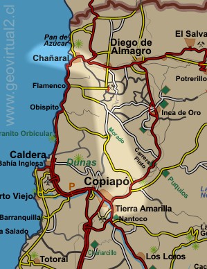 Mapa del sector Chañaral - Copiapo - Morado, Region de Atacama