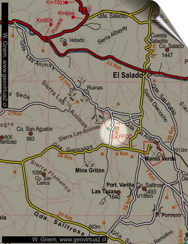 Mapa del sector Manto Verde en Atacama con el túnel
