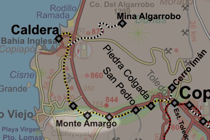 Carta del sector Monte Amargo - Ferrocarriles en Atacama, Chile