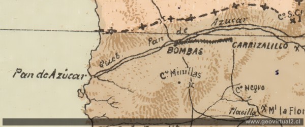 Carta del sector Las Bombas - Carrizalillo en 1903