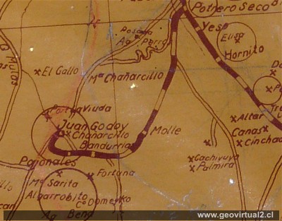 Mapa de la linea a Chañarcillo, Region de Atacama, Chile
