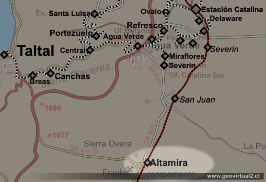 Mapa Ferrocarril de Altamira, Desierto de Atacama