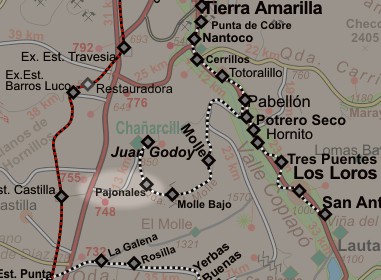 Carta: Ubicación de la estación Pajonales - linea a Chañarcillo