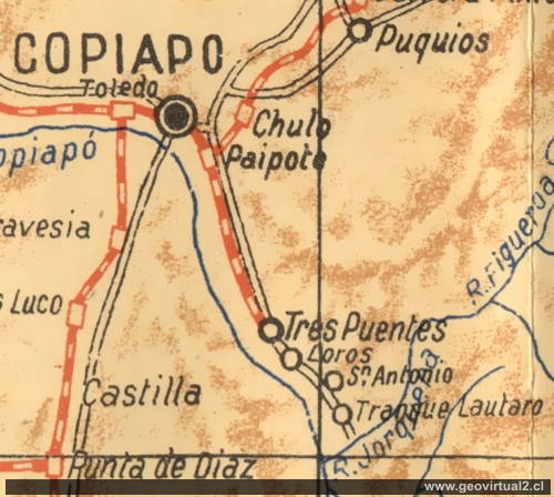 Carta de las líneas ferreas Los Loros en 1947