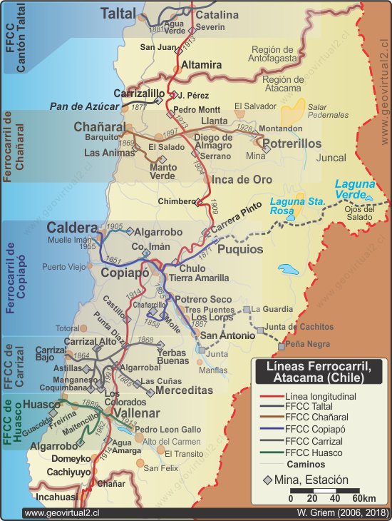 Los trayectos ferrocarriles históricos de la Región de Atacama, Chile 