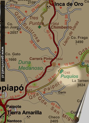 Karte des Bereiches von Puquios in Atacama