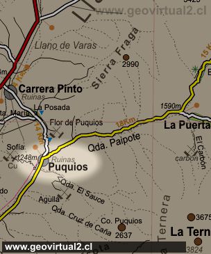 Map of the Puquios sector in the Atacama Region, Chile