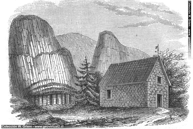 Columnas de basalto en Landeskron según Burmeister, 1851