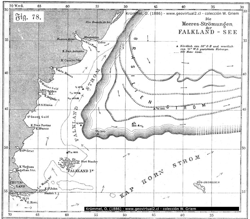 Krümmel (1886): Südatlantik und Falkland / Malvinas