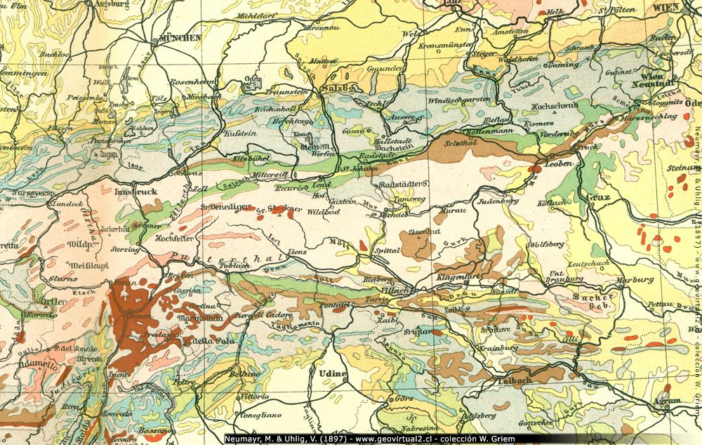 Geologische Karte der Ostalpen (Neumayr & Uhlig, 1897)