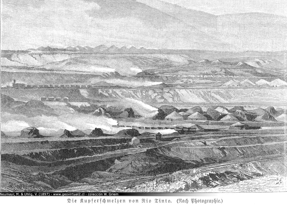 Minas de cobre de Río Tinto en España (Neumayr & Uhlig, 1897)