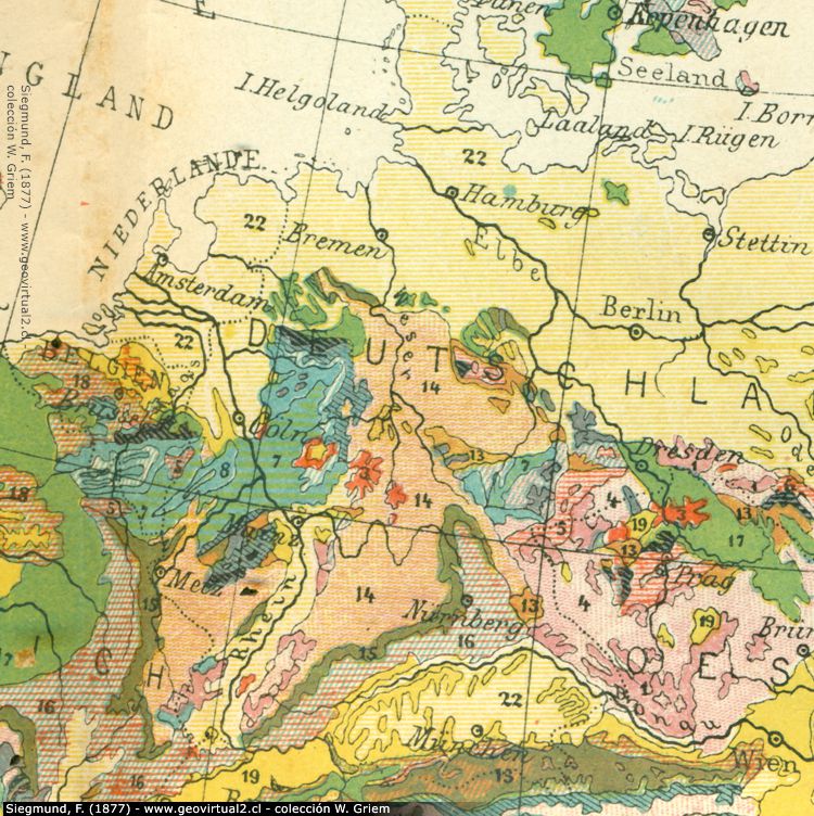 Geologische Karte von Deutschland, Siegmund, 1877