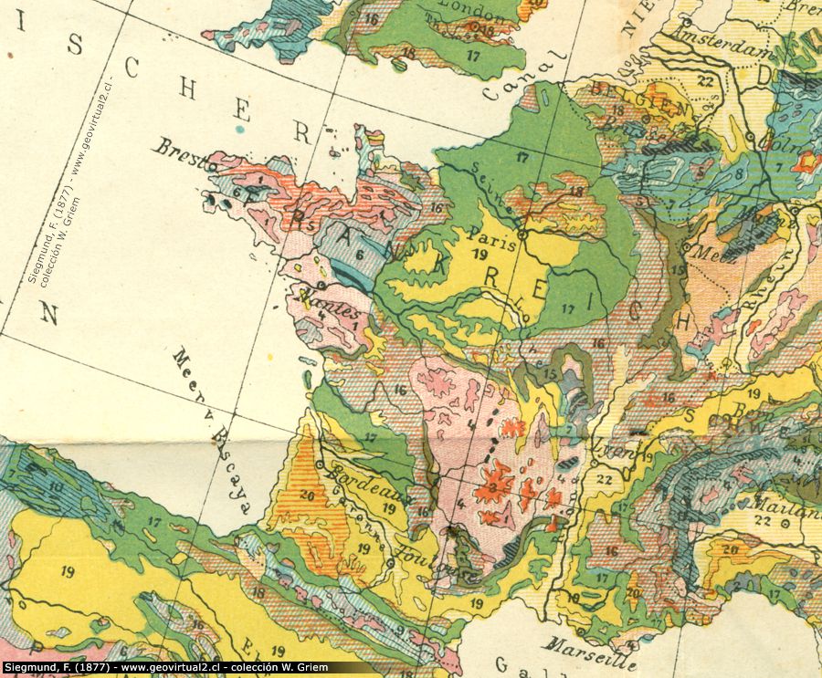 Geologische Karte von Frankreich, 1877