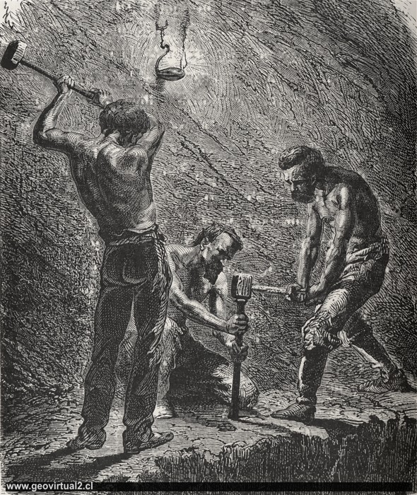 Bohren der Sprenglöcher (Simonin, 1867)