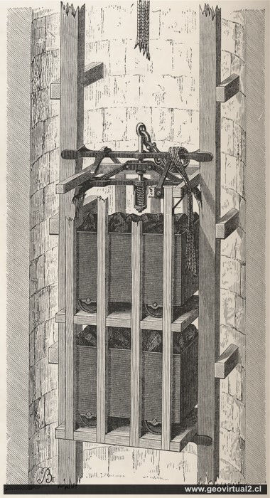 Sicherheitsfahrkorb für Bergwerke mir gerissenem Seil  (Simonin, 1867)