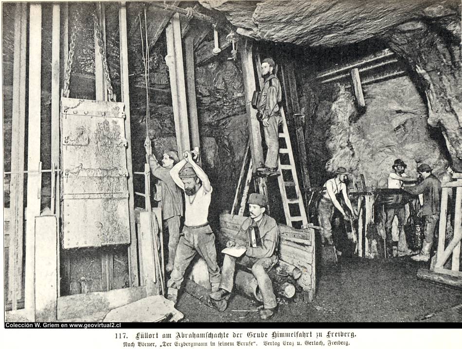 Mineros y su trabajo en la mina de Freiberg