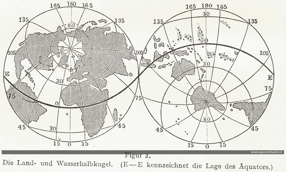 Die Land- und Wasserhalbkugel. Aus Walther (1908)