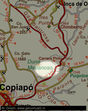 Lagekarte des Llampos Bergbau - Distrikts