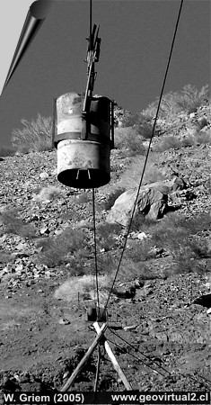 Cableway with basket in the Cerro Blanco mining district