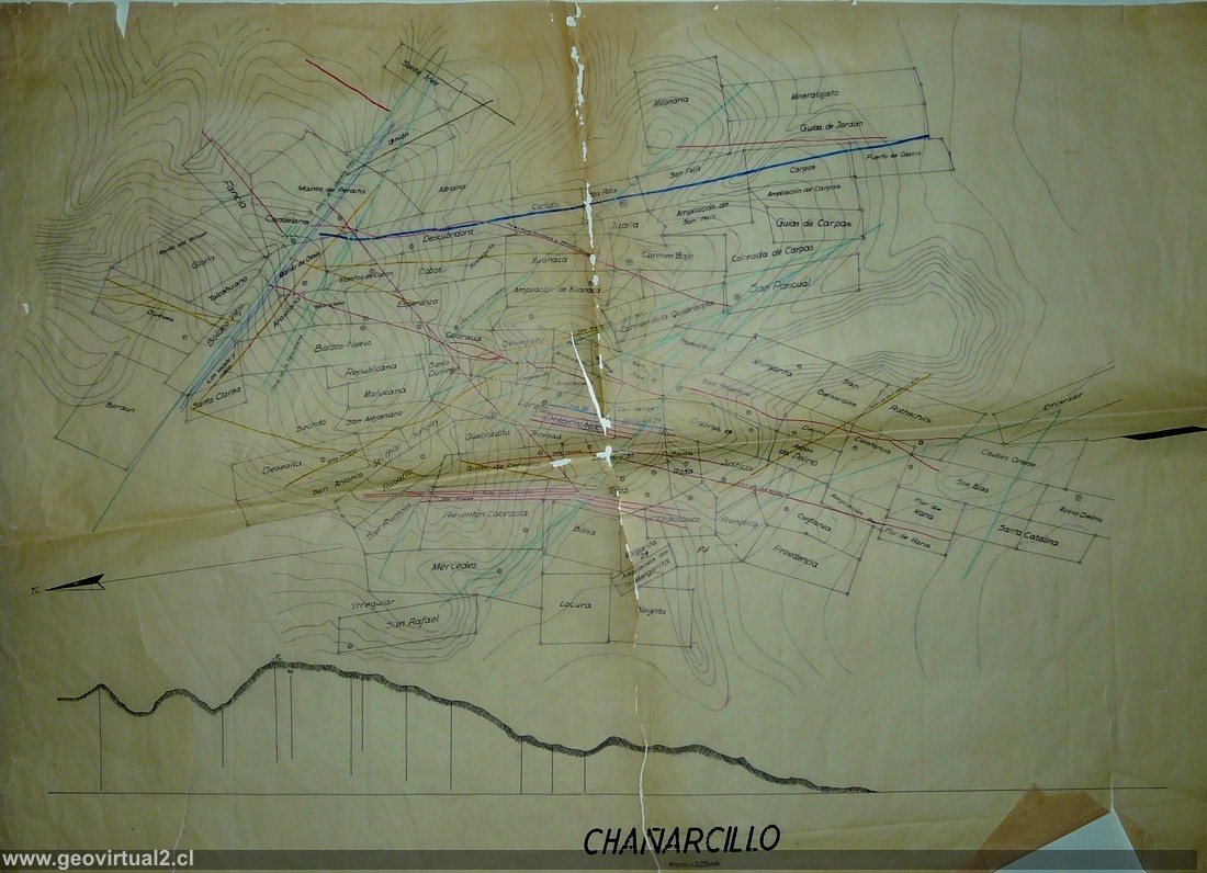 Plano de pertenencias de Chañarcillo en la Región de Atacama, Chile