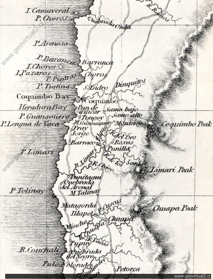 mapa de Miers, 1825: Región de Coquimbo, Chile