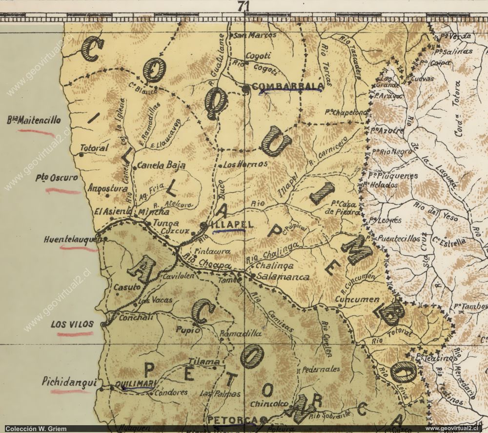 Orrego, 1903: Mapa de la Región Coquimbo - parte sur 