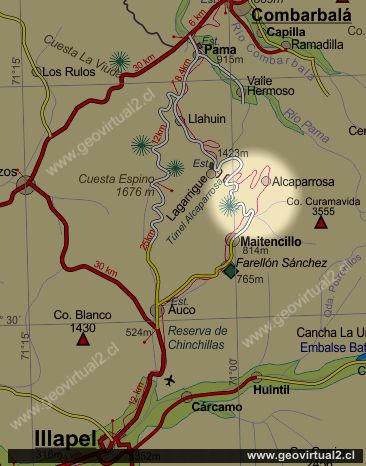 Mapa sector cuesta Espino en Coquimbo