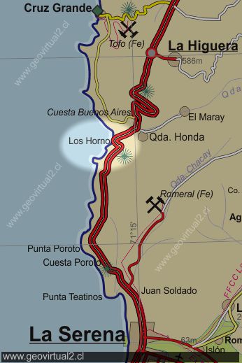 Mapa sector Los Hornos, Quebrada Honda, Chile